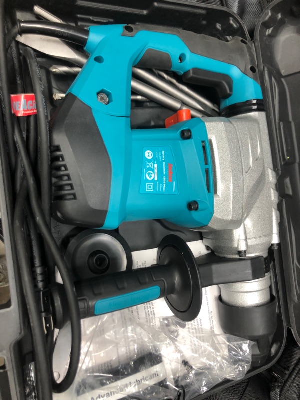 Photo 3 of **POWERS ON BUT BLOWS BURNT PLASTIC SMELL***
ENEACRO 1-1/4 Inch SDS-Plus 13 Amp Heavy Duty Rotary Hammer Drill, Safety Clutch 4 Functions with Vibration Control Including Grease, Chisels and Drill Bits with Case