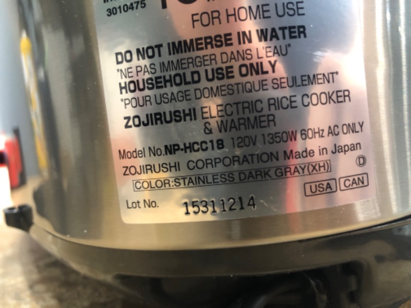 Photo 3 of **UNABLE TO TEST, ***
Zojirushi NP-HCC18XH Induction Heating System Rice Cooker and Warmer, 1.8 L, Stainless Dark Gray Stainless Dark Gray 1.8 L