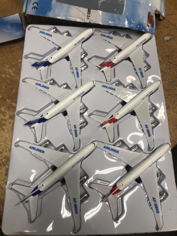 Photo 2 of 6 Pack: Diecast Commercial Airplane Toys, 7.2" Big Model Airliners A380 Planes with Lights and Sound - 1:400 Pull Back Alloy Metal Aircraft, Party Favors for Kids