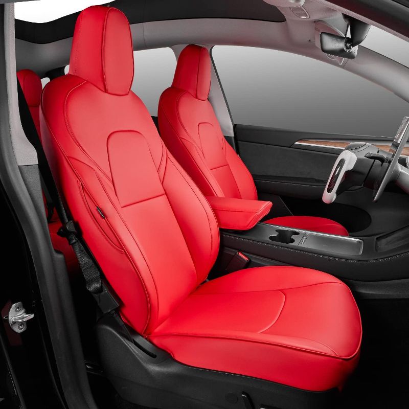 Photo 1 of INCH EMPIRE Car Seat Cover-Water Proof Synthetic Leather Cushion with Built-in Lumbar Support Front and Back Fit for Sedan SUV Truck Hatchback Durable Use red full set 5 Seats