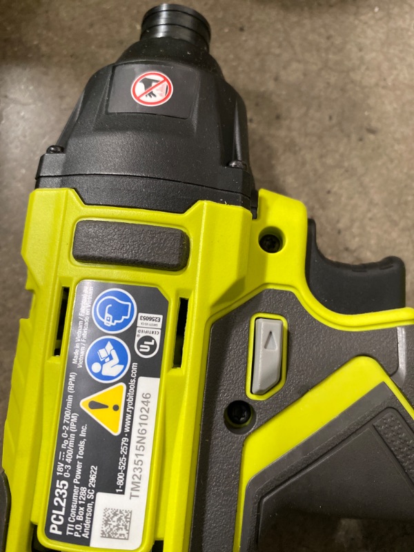 Photo 9 of ***USED - MISSING 4.0 Ah BATTERY - POWERS ON - UNABLE TO TEST FURTHER - SEE PICTURES***
RYOBI ONE+ PCL1600K2 18V Cordless 6-Tool Combo Kit with 1.5 Ah Battery, 4.0 Ah Battery, and Charger      