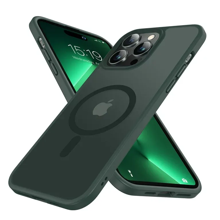 Photo 1 of 1089 Brands Designed for Apple iPhone 15 Pro Max, Translucent Matte Finish MagSafe Wireless Charging Compatible, Shockproof Skin Smooth Feel (Dark Green)