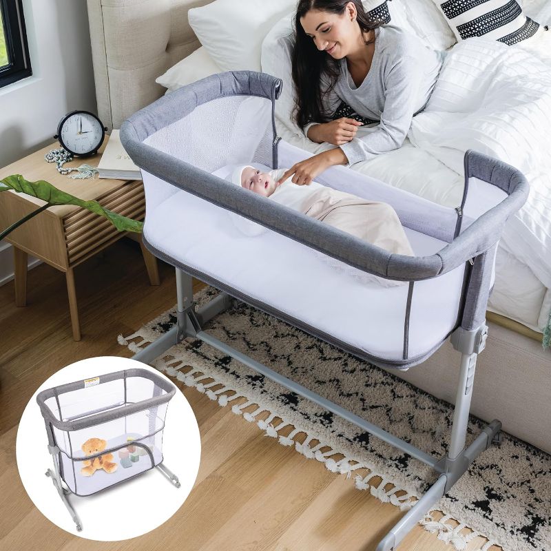 Photo 1 of 3 in 1 Baby Bassinet, Bedside Sleeper, & Playpen, Easy Folding Portable Crib (Grey)- KoolaBaby (Mesh Bassinet)
