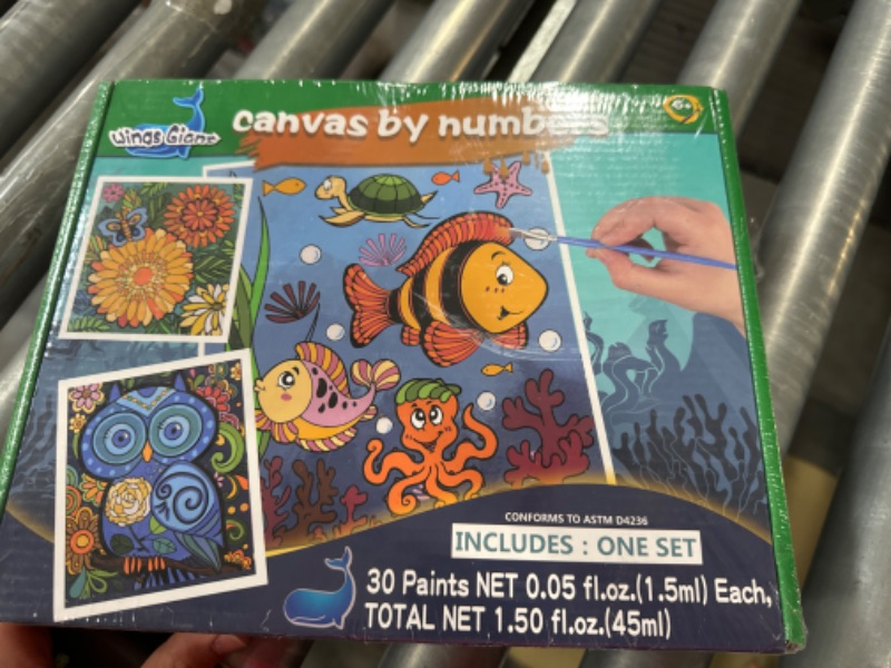 Photo 2 of 3 Pack Paint by Numbers for Kids Ages 8-12, Pre-Printed Acrylic Oil Painting, Includes (8x10, 8x9, 8x8 inch) Framed Canvas with 30 Acrylic Paint Pots, 5 Brushes for Kids, Art Supplies for Kids 9-12 Undersea