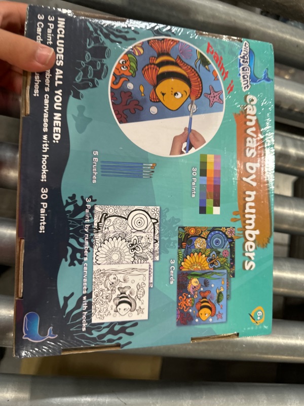 Photo 3 of 3 Pack Paint by Numbers for Kids Ages 8-12, Pre-Printed Acrylic Oil Painting, Includes (8x10, 8x9, 8x8 inch) Framed Canvas with 30 Acrylic Paint Pots, 5 Brushes for Kids, Art Supplies for Kids 9-12 Undersea