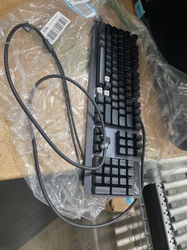 Photo 2 of MISSING SOME KEYS - ASUS ROG Strix Scope RX Gaming Keyboard | ROG RX Optical Mechanical Blue Switches, Programmable Macro, Aura Sync RGB Lighting, USB 2.0 Passthrough, IP57 Waterproof & Dust Resistance, Alloy Top Plate ROG Blue Optical Switches