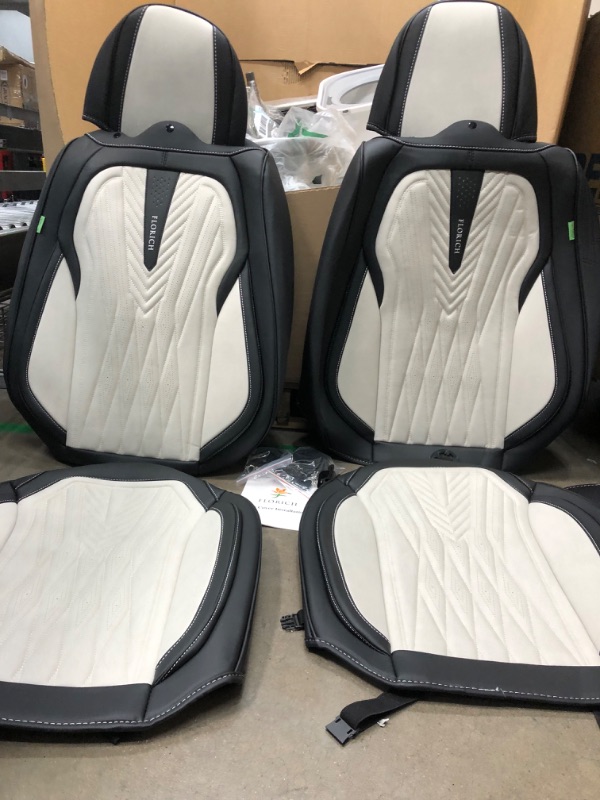 Photo 4 of FLORICH Leather Seat Covers, Universal Front Seat Covers, Waterproof Car Seat Protector, Automotive Driver Seat Accessories Fit for Most Cars Trucks SUV-Black&White Black&White FrontPair