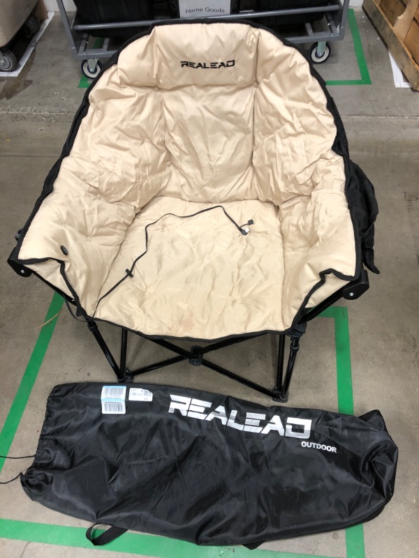 Photo 2 of **UNKNOWN IF HEAT POWERS ON**
REALEAD Heated Camping Chair Oversized | Heated Folding Chairs for Outdoor Sports with Fully Thick Padded | Heating Camp Chair for Adults Heavy Duty | Support 350lbs | Battery NOT Included Beige Heated Camping Chair