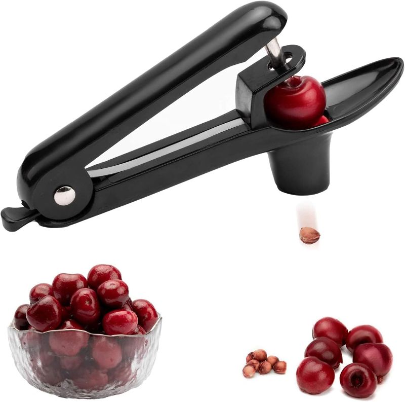 Photo 1 of \Cherry Pitter - Ordekcity Stainless Steel Cherries Corer Pitter Tool with Hand-held Push Design, Save Time & Space for Making Cherry Jam with Lock Design(Black)
