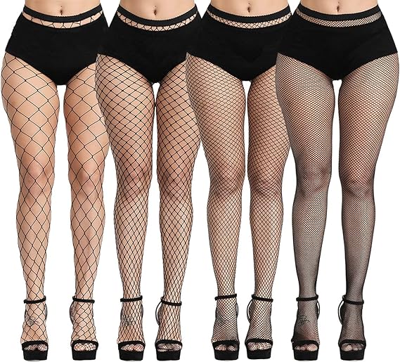 Photo 1 of Amandir 4-5 Pairs Fishnet Stockings Womens Lace Mesh Patterned Fishnet Leggings Tights Net Pantyhose One Size Black 02(4 Pairs)