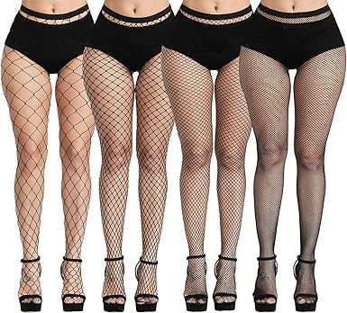 Photo 1 of Amandir 4-5 Pairs Fishnet Stockings Womens Lace Mesh Patterned Fishnet Leggings Tights Net Pantyhose One Size Black 02(4 Pairs)