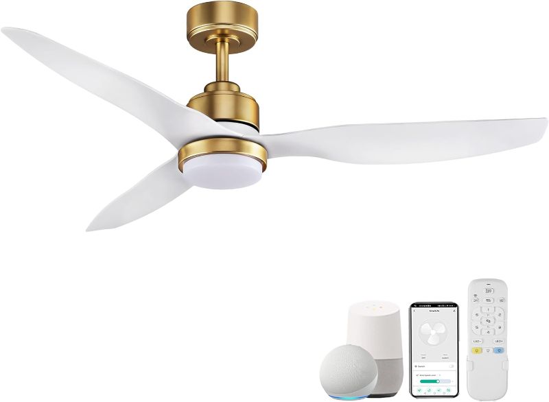 Photo 1 of (For parts) 2 Inch Smart Ceiling Fans with Lights and Remote,Dimmable LED Light,Outdoor Indoor Gold White Ceiling Fan,Quiet DC Motor,High CFM 6 Speed,WIFI Alexa App Workable,for Bedroom Living Room Patio