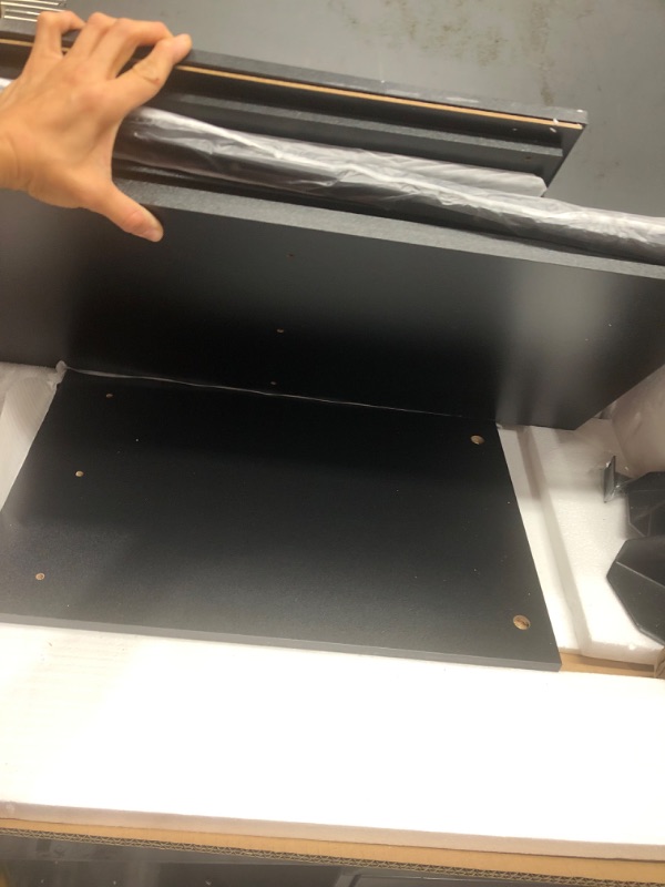 Photo 1 of Bestier LED TV Stand with Power Outlets for 55/60/65 Inch TV, Gaming Entertainment Center with Cabinet for PS5, Modern TV Cabinet with Adjustable Glass Shelves for Living Room, Bedroom 58 Inch,Black Black Carbon Fiber