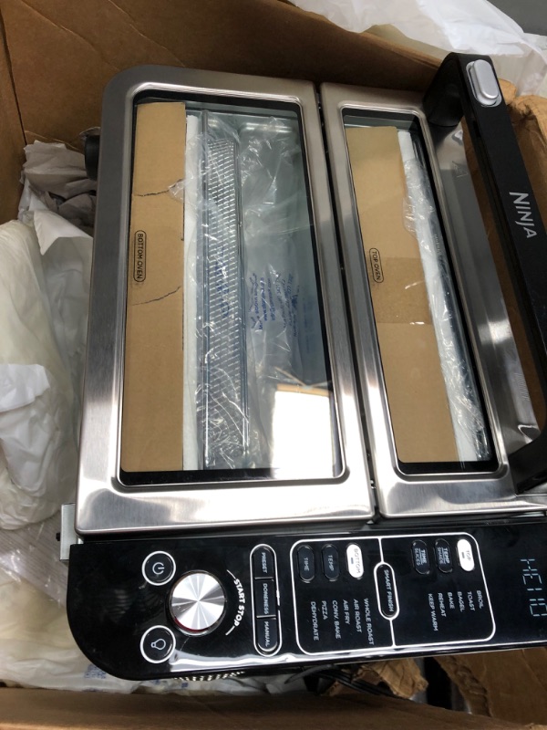 Photo 8 of **FRAME HAS MINOR DENTS, POWERS ON**
Ninja DCT401 12-in-1 Double Oven with FlexDoor, FlavorSeal & Smart Finish, Rapid Top Convection and Air Fry Bottom, Bake, Roast, Toast, Air Fry, Pizza and More, Stainless Steel (Renewed)