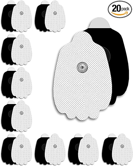 Photo 1 of 20-Pack TENS Unit Replacement Pads, Long-Lasting Snap Electrodes for 50 Times of Use per Pad, AVCOO Latex-Free TENS Pads Set Compatible with TENS EMS Devices Using 3.5mm Button Lead Wires
