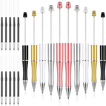 Photo 1 of 10 Pieces Plastic Beadable Pen Bead Ballpoint Pen Assorted Bead Pen Shaft Black Ink Rollerball Pen with Extra Refills for Kids Students Office School Supplies (Elegant Colors)
