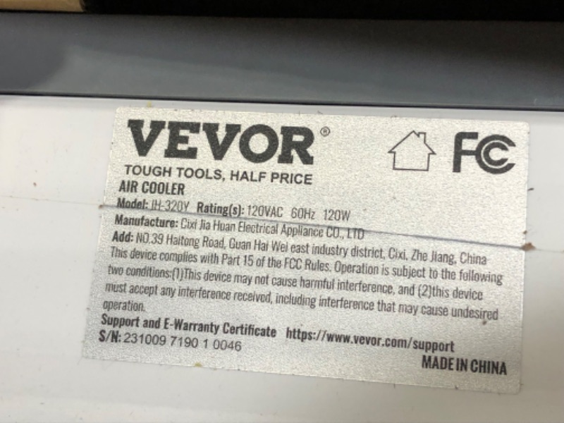 Photo 7 of **SEE NOTES** VEVOR Evaporative Air Cooler,120W 2100CFM Swamp Cooler with 7 Gal Water Tank,12H Timer,3 Modes & Speeds and Humidifying Portable 3-IN-1 Cooling Fan,Remote Control,Use for 750 Sq.Ft Indoor or Outdoor
