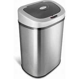 Photo 1 of ***DAMAGED - DENTED - SEE PICTURES***
NINESTARS Automatic Touchless Infrared Motion Sensor Trash Can with Stainless Steel Base & Oval, Silver/Black Lid, 21 Gal