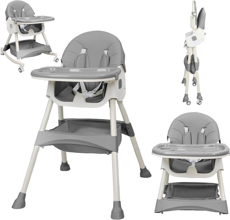 Photo 1 of 4-in-1 Baby High Chair, High Chairs for Babies and Toddlers with Removable Tray and Adjustable Backrest & Height, Convertible & Foldable, Grows with Baby