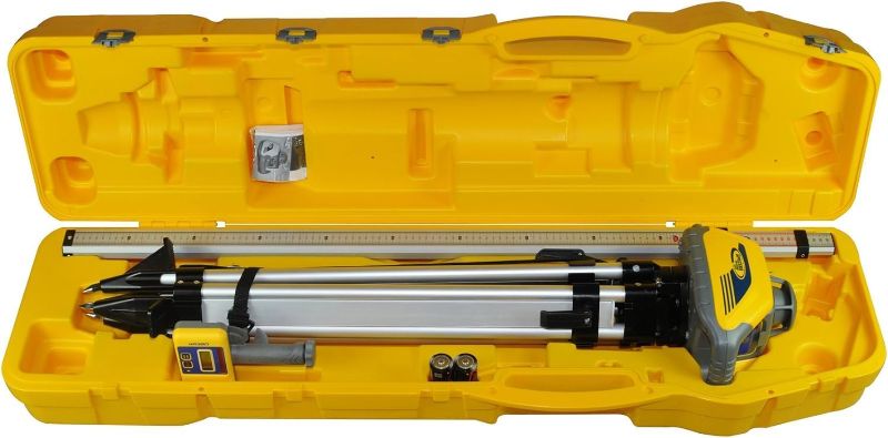 Photo 1 of **SEE NOTES** Spectra Precision LL100N-2 Laser Level Kit with HR320 Receiver and Clamp, 15' Grade Rod (Inches), Tripod, and System Case , Yellow