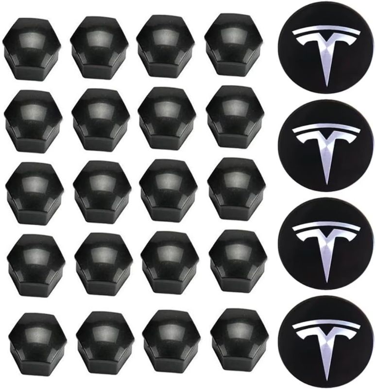 Photo 1 of KENPENRI Aerodynamic Wheel Cap Kit Compatible with Tesla 3, Y, S & X - 4 x Center Cap Set & 20 Wheel Lug Nut Cover - Matte Black