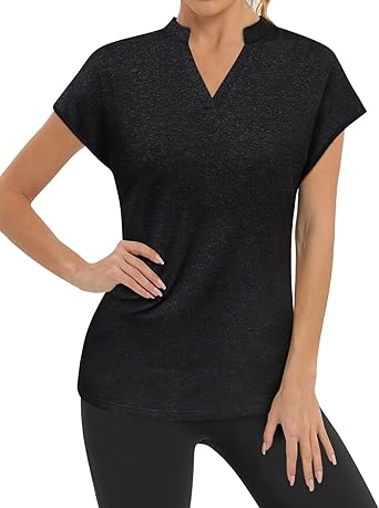 Photo 1 of MISS FORTUNE Women's Polo Shirts, Golf V-Neck Workout Tops, Moisture Wicking Ladies Golf Shirt Loose Fit for Tennis Yoga MEDIUM