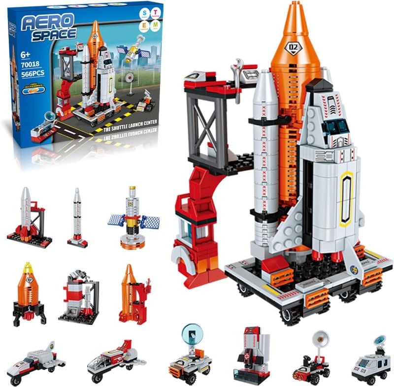 Photo 1 of 16 in 1 Space Rocket Launch Center Building Toy Set, STEM-Inspired Space Toy with Rocket, Launch Tower, Observatory, Control, Birthday Christmas Easter Gifts for 6 7 8 9 10 11 12 Year Old Boys 123-720