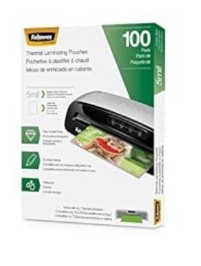 Photo 1 of Fellowes Thermal Laminating Pouches, 5mil Letter Size Sheets, 9 x 11.5, 100 Pack, Clear (5743501