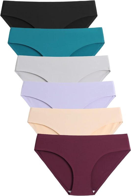 Photo 1 of Caterlove Women's Seamless Underwear No Show Stretch Bikini Panties Silky Invisible Hipster 6 Pack Small 6 Pack C