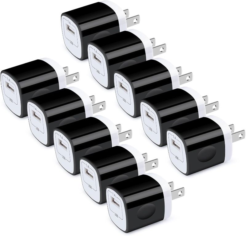 Photo 1 of Kanayu 36 Pcs USB Wall Charger Bulk Single Port USB Wall Plug 1A 5V Portable Charging Block Cube USB Charger Adapter Charging Block Box Charger Brick Compatible with Android Phone (Black)