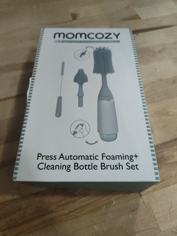 Photo 2 of Momcozy Bottle Brush Kit, Innovative Push-Press Design for Better Cleaning - Baby Bottle Cleaner Brush for Baby Bottle, Breast Pumps, Nipples, and More - Can Generate Foam for Better Cleaning, Green Press Bubble Style Green