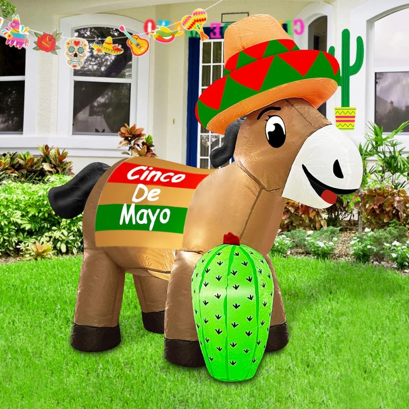 Photo 1 of 3.5ft Cinco De Mayo Inflatables Decorations with LED Lights Blow Up Cactus with Taco Sombreros Guitar Mexicano Fiesta Party Decor for Window Indoor Outdoor Garden Lawn Yard