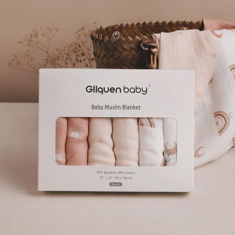 Photo 1 of GLLQUEN BABY Receiving Blanket Boy Cotton Muslin Swaddle Blankets Girl Newborn Squares Breathable & Soft Thin Baby Blankets Cloths Double Absorbent Infant Swaddling Wrap - 6 Pack (Sun)
