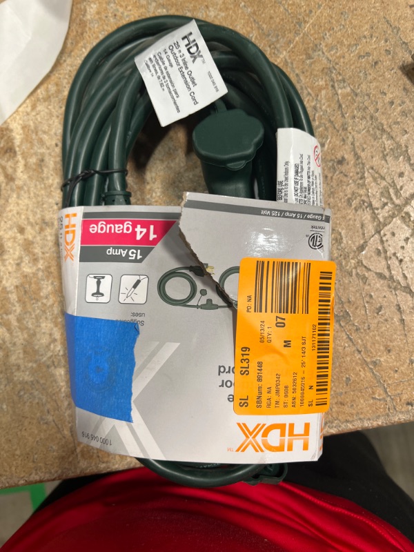Photo 1 of 25 ft. 14/3 3 Outlet Extension Cord, Green
189
