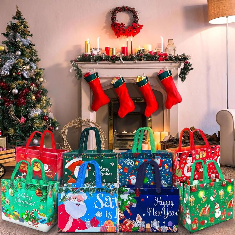 Photo 1 of 
8PCS Christmas Gift Bags,Christmas Tote Bags with Handles, Christmas Treat Bags,Multifunctional Non-Woven Christmas Bags for Kids Xmas Classrooms Party.