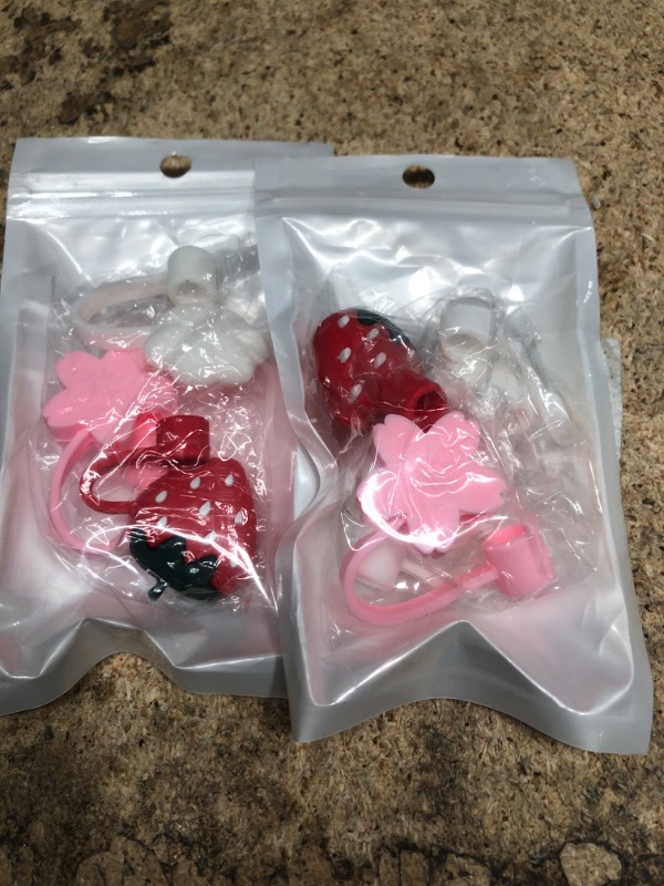 Photo 2 of 2 PACK**AUAUY Straw Covers, Silicone Straw Tips Covers, Reusable Drinking Straw Covers Plugs Dust-Proof Drinking Straw Cover, Straw Protector Cover Cherry Blossom Cloud Straw Cover for 7-8mm Straw - 4PCS 4PCS-Bear's claw