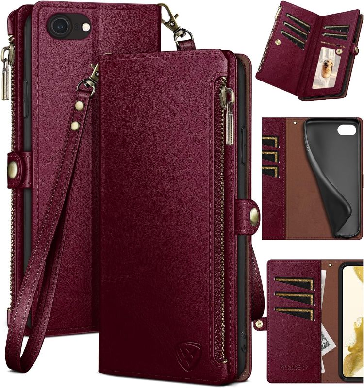 Photo 1 of (READ FULL POST) **SEE PHOTOS** XcaseBar for iPhone 8 Wallet case with Zipper Credit Card Holder RFID Blocking,Flip Folio Book PU Leather Shockproof Protective Cover Women Men for Apple 8 ProMax Phone case Wine Red