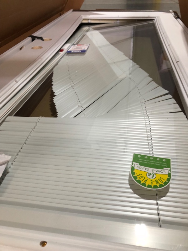 Photo 1 of **PALLET, PICK UP TRUCK ONLY** National Door Company, Exterior Single Door, Fiberglass Smooth, 32" x 80", Full Lite, Raise/Lower Blinds Collection, Right-Hand Inswing