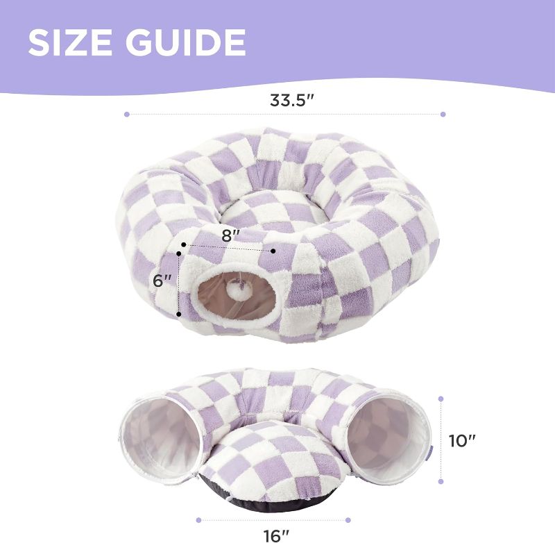 Photo 4 of (READ FULL POST) Lesure Cat Tunnel Bed for Indoor Cats - Cute Cat Donut Tunnel with Washable Circle Cushion, Round Pet Play Tunnel Toy for Kitten/Puppy/Rabbit,Purple