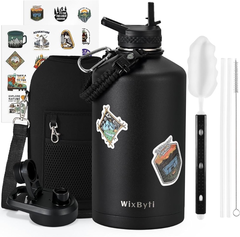 Photo 1 of **NONREFUNDABLE**FOR PARTS OR REPAIR**SEE NOTES**
One Gallon Water Bottle Insulated, Triple Wall Vacuum Cold for 48 Hrs & Leak-proof & Non-BPA, 128oz Large Sports Stainless Steel Water Jug with Paracord Handle Straw Spout Lids & DIY Stickers