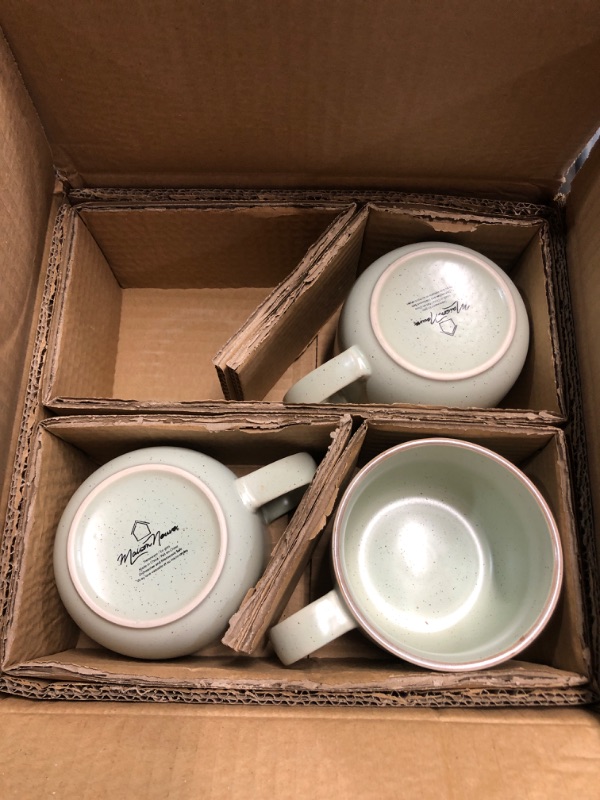 Photo 2 of **3PACK** Maison Neuve Riverside Collection 4-Piece Mug Set - Hand Crafted Ceramic Stoneware Mug Set, Modern Dining Mugs - Large & Multipurpose Shape Mugs, Microwave & Dishwasher Safe - Sage Green, 19 Oz.