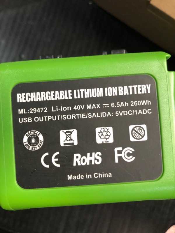 Photo 4 of ANTRobut 6.5Ah Replacement Greenworks 40V Battery 29472 29462 for Greenworks 40V G-MAX 29252 20202 22262 25312 25322 20642 22272 27062 2901319 Smart USB 40V Lithium-Ion Battery