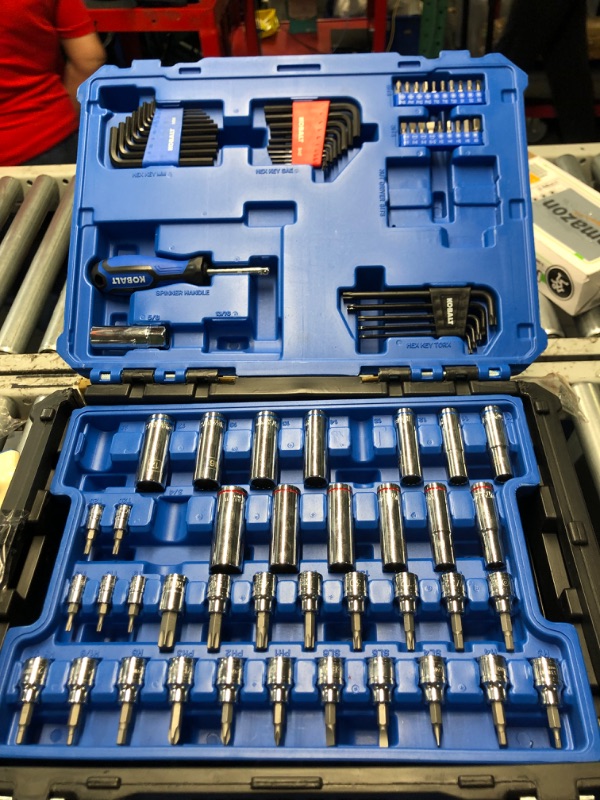 Photo 9 of **MINOR DAMAGE TO SIDE MISSING PIECES**
Kobalt 250-Piece Standard (SAE) and Metric Polished Chrome Mechanics Tool Set with Hard Case
