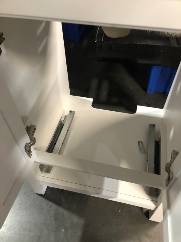 Photo 5 of **MISSING A DRAWER** *DAMAGED LEG (SHOWN IN PHOTOS)*** allen + roth Crest Hill 24-in White Undermount Single Sink Bathroom Vanity with Engineered Carrara Marble Top
