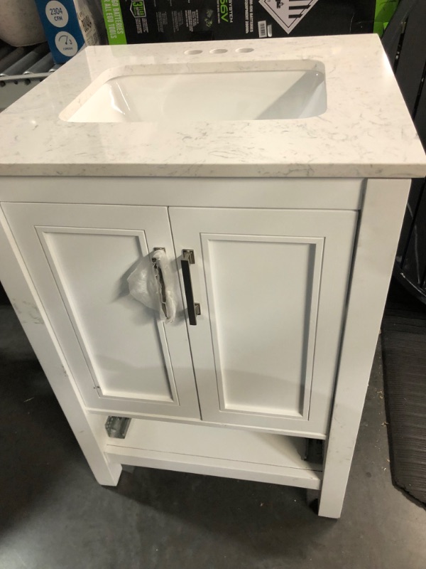 Photo 2 of **MISSING A DRAWER** *DAMAGED LEG (SHOWN IN PHOTOS)*** allen + roth Crest Hill 24-in White Undermount Single Sink Bathroom Vanity with Engineered Carrara Marble Top
