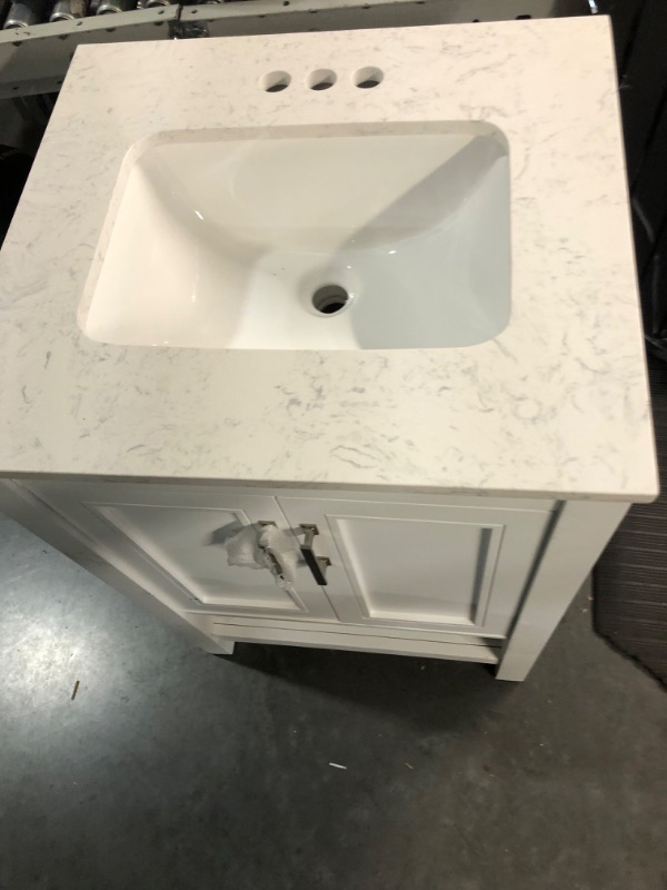 Photo 3 of **MISSING A DRAWER** *DAMAGED LEG (SHOWN IN PHOTOS)*** allen + roth Crest Hill 24-in White Undermount Single Sink Bathroom Vanity with Engineered Carrara Marble Top
