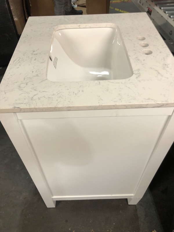 Photo 4 of **MISSING A DRAWER** *DAMAGED LEG (SHOWN IN PHOTOS)*** allen + roth Crest Hill 24-in White Undermount Single Sink Bathroom Vanity with Engineered Carrara Marble Top
