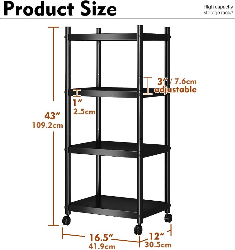 Photo 1 of (READ FULL POST) caktraie 4-Shelf Heavy Duty Shelving,Metal Utility Storage Racks with Rolling Wheels, Adjustable Kitchen Storage Rack, Black…