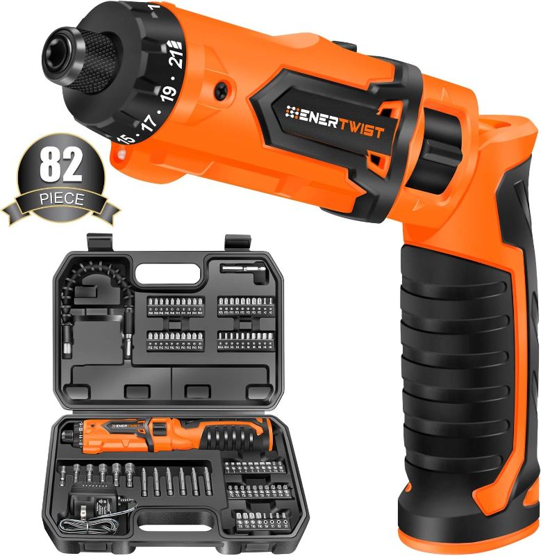 Photo 1 of ***ITEM TESTED FOR POWER, UNABLE TO TEST FURTHER*** Enertwist 8V Electric Screwdriver Rechargeable Set Cordless Screwdriver 82 Accessory Kit