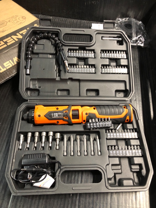 Photo 4 of ***ITEM TESTED FOR POWER, UNABLE TO TEST FURTHER*** Enertwist 8V Electric Screwdriver Rechargeable Set Cordless Screwdriver 82 Accessory Kit